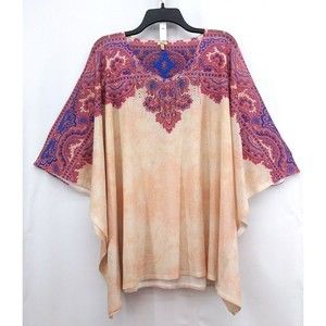 Reba Blouse Womens Size Large Tie Dye Beaded Kimono Pullover Top